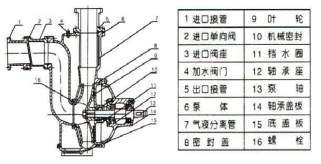 自吸式無(wú)阻塞排污泵結構圖